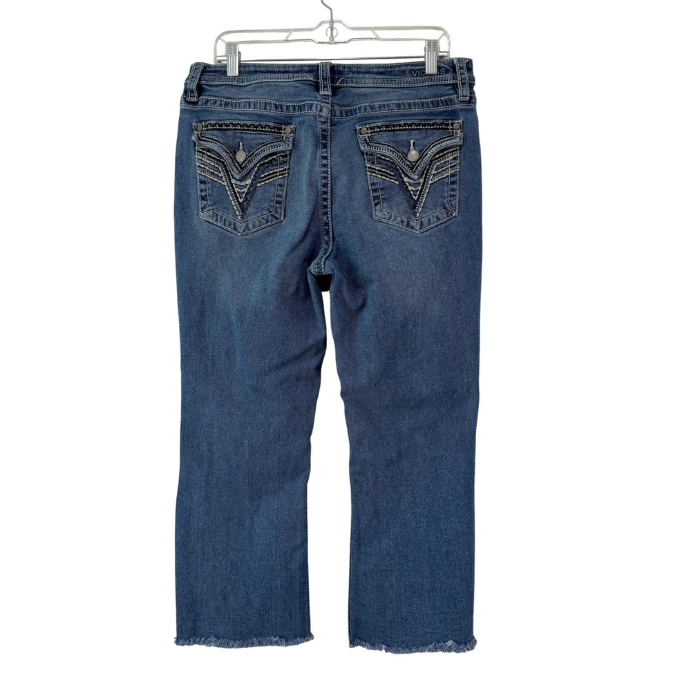 Vigoss Heritage Fit Crop Boot Jeans 14 Mid Rise Embroidered Flap Pocket Raw Hem